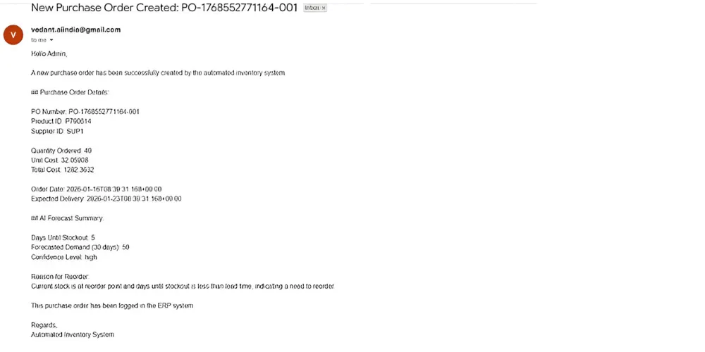 AI-driven inventory management system auto-generated purchase order