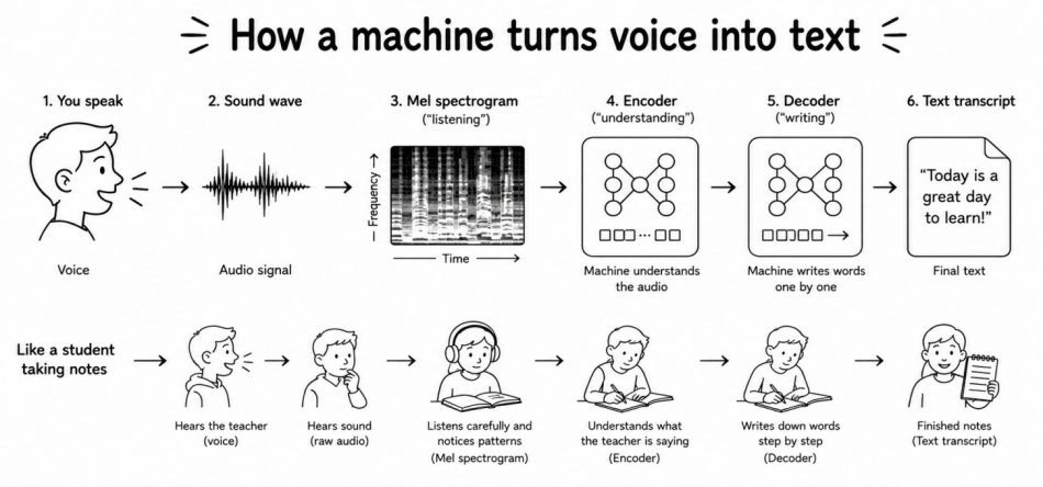 How a machine turns voice into text using automatic speech recognition